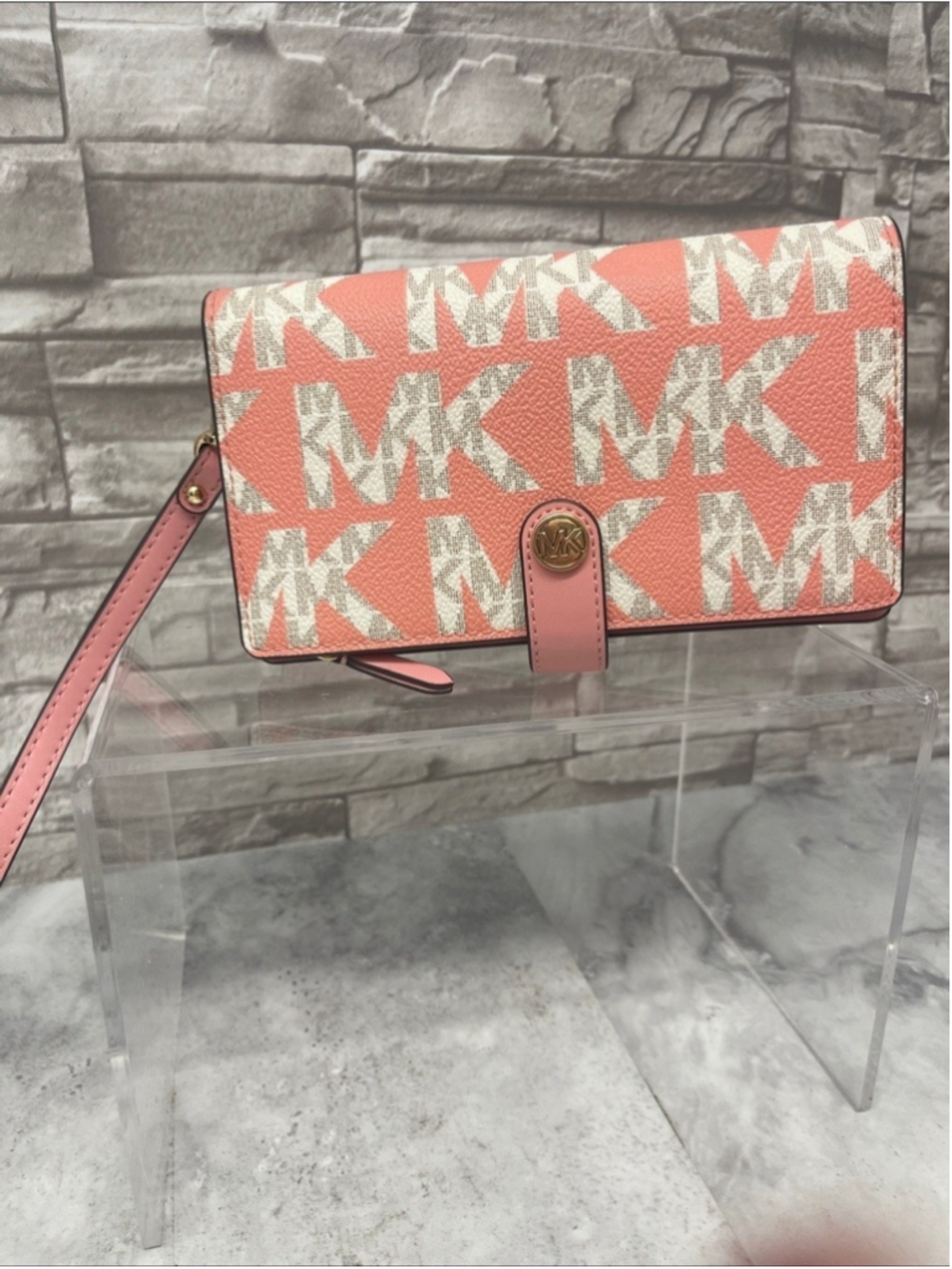 Michael Kors Signature Logo Tech Wristlet Primrose Multi Pink & White - Picture 5 of 5